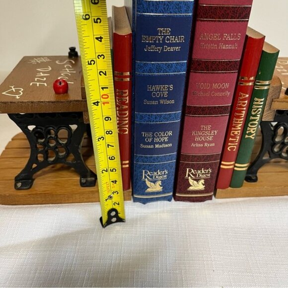 Vintage School Daze Enesco Cast Iron Wood BOOK ENDS Vintage 1970s Pair Teacher - Picture 5 of 10